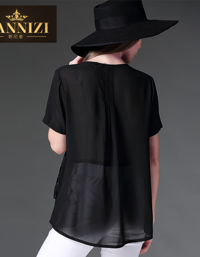 HANNIZI韩尼姿2016春夏新款 黑色雪纺大码女装的时尚魅力