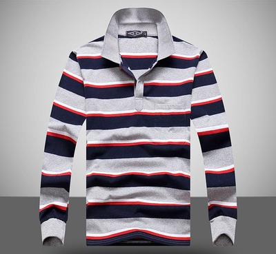 潮流与舒适兼备 兴旺来条纹翻领长袖T恤，打造韩系型男风范